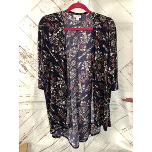 LuLaRoe size S small blue paisley Lindsay Kimono Cardigan